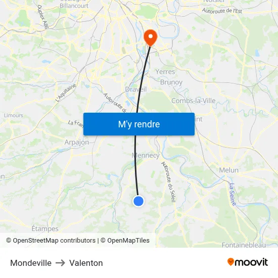 Mondeville to Valenton map