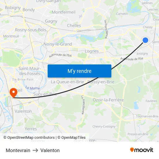 Montevrain to Valenton map