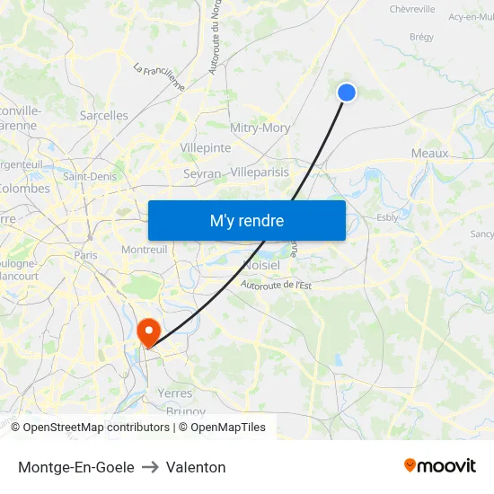 Montge-En-Goele to Valenton map