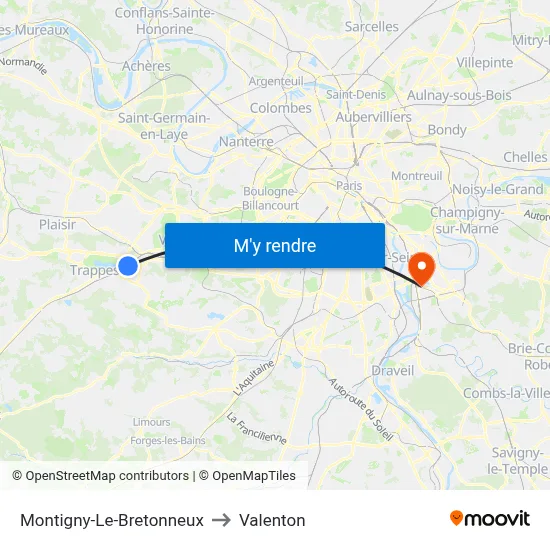 Montigny-Le-Bretonneux to Valenton map