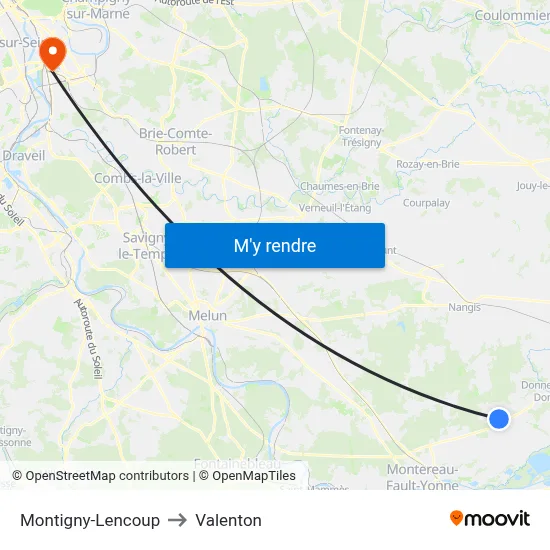 Montigny-Lencoup to Valenton map