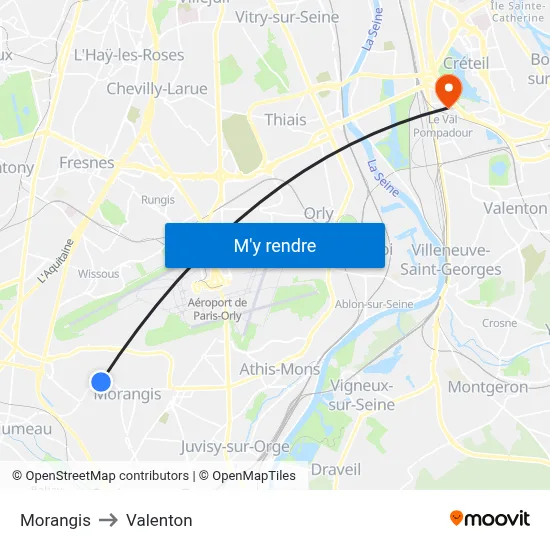 Morangis to Valenton map