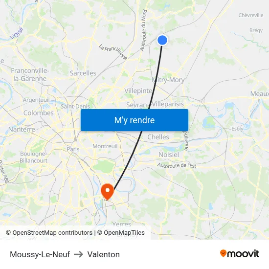 Moussy-Le-Neuf to Valenton map