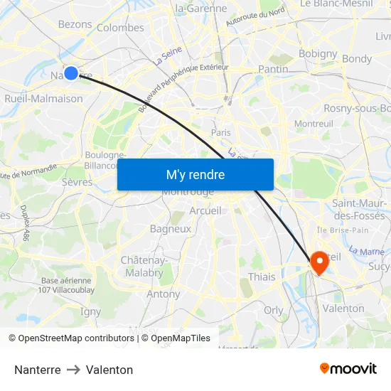Nanterre to Valenton map