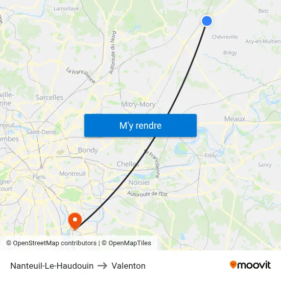 Nanteuil-Le-Haudouin to Valenton map