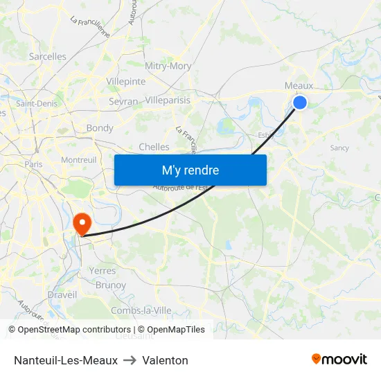 Nanteuil-Les-Meaux to Valenton map