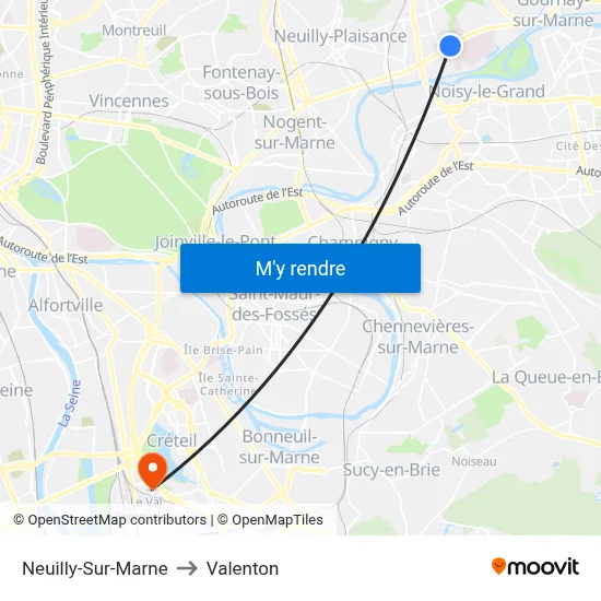 Neuilly-Sur-Marne to Valenton map