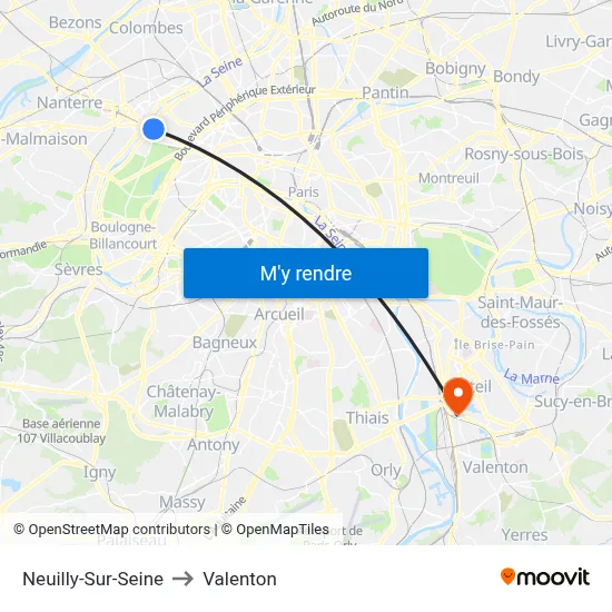 Neuilly-Sur-Seine to Valenton map