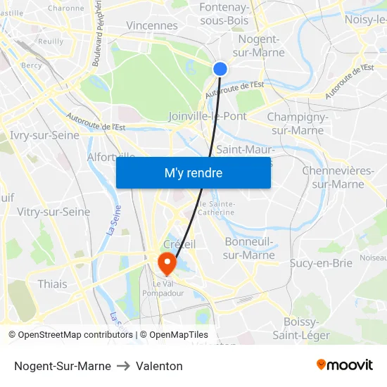 Nogent-Sur-Marne to Valenton map