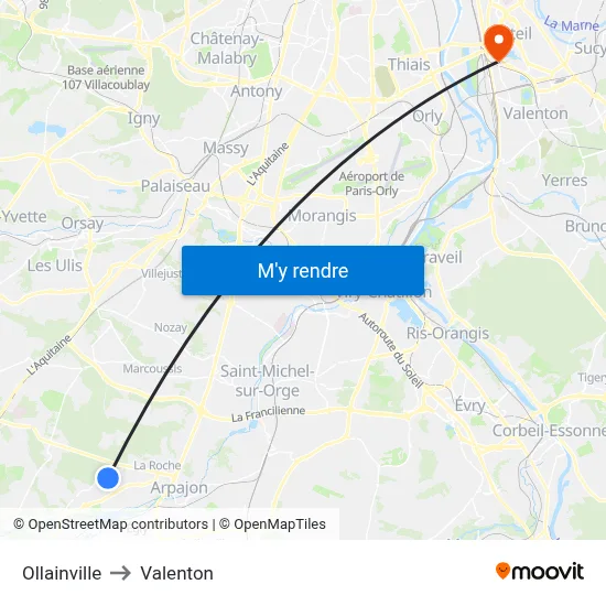 Ollainville to Valenton map