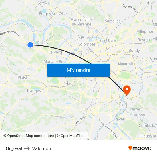 Orgeval to Valenton map
