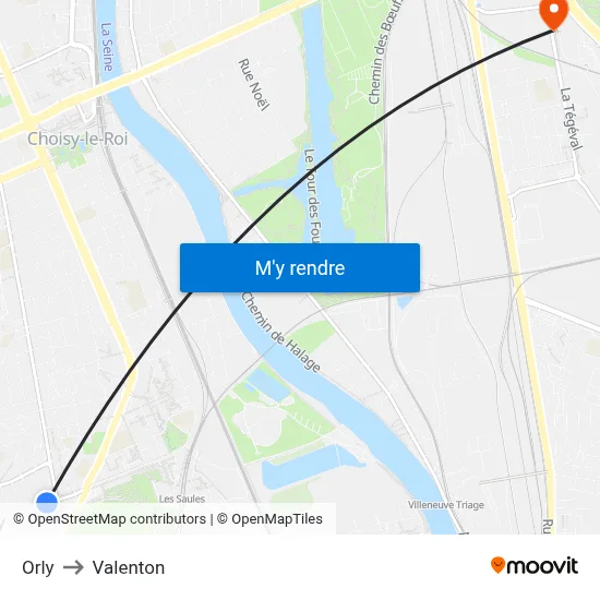 Orly to Valenton map