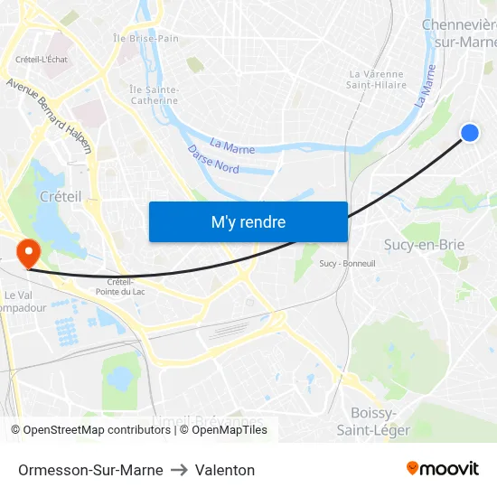 Ormesson-Sur-Marne to Valenton map