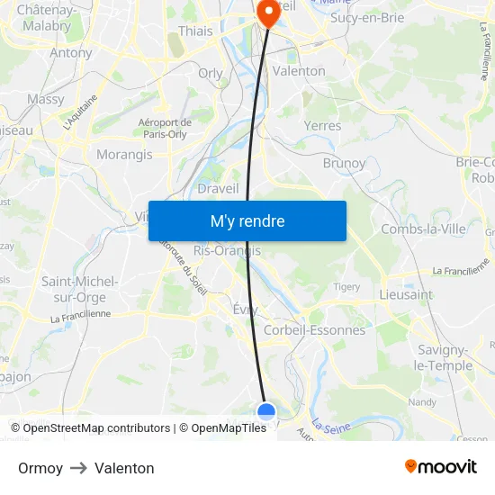 Ormoy to Valenton map