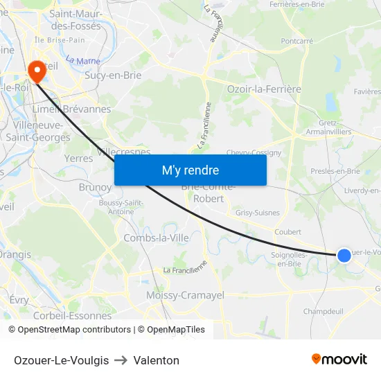Ozouer-Le-Voulgis to Valenton map