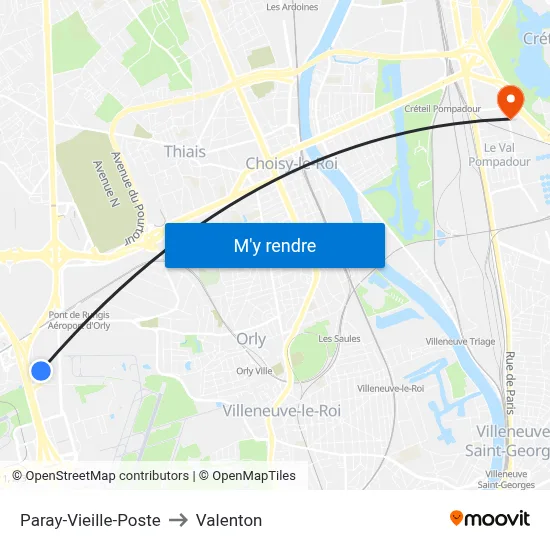Paray-Vieille-Poste to Valenton map
