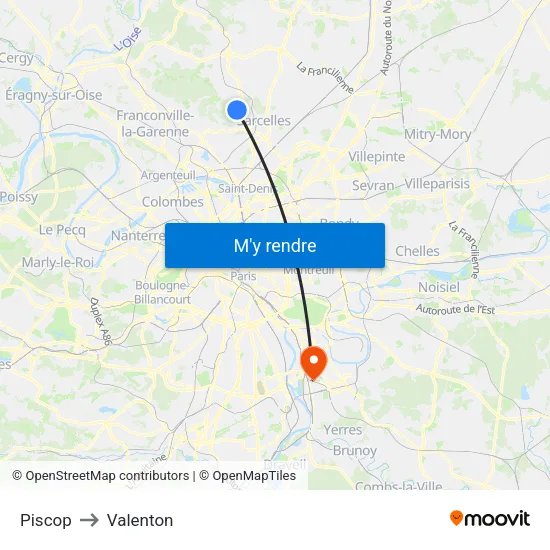 Piscop to Valenton map