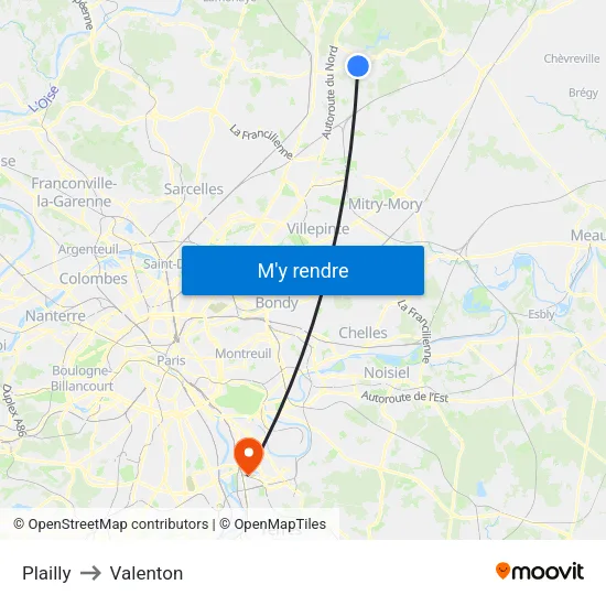 Plailly to Valenton map