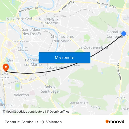 Pontault-Combault to Valenton map