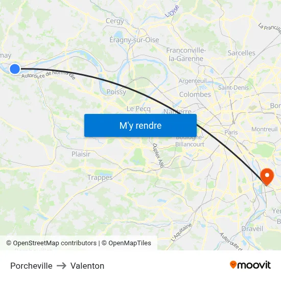 Porcheville to Valenton map
