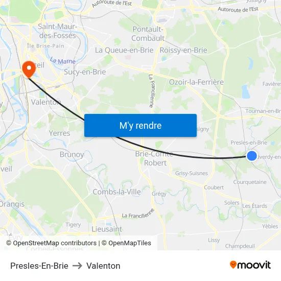 Presles-En-Brie to Valenton map
