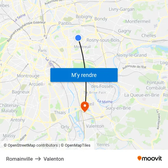 Romainville to Valenton map