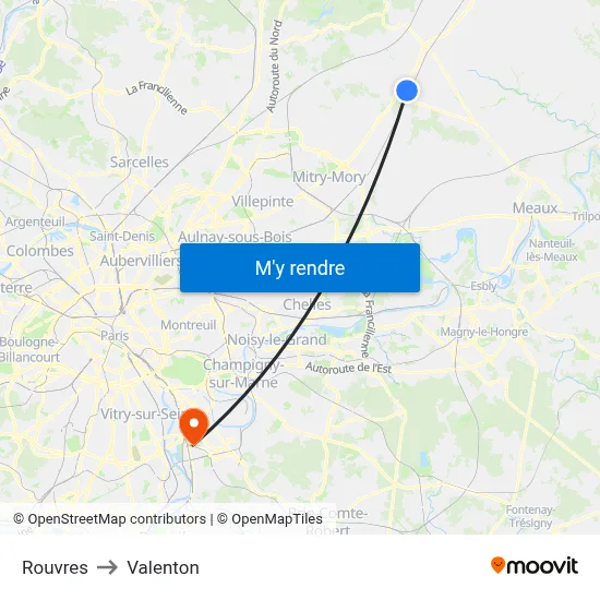 Rouvres to Valenton map