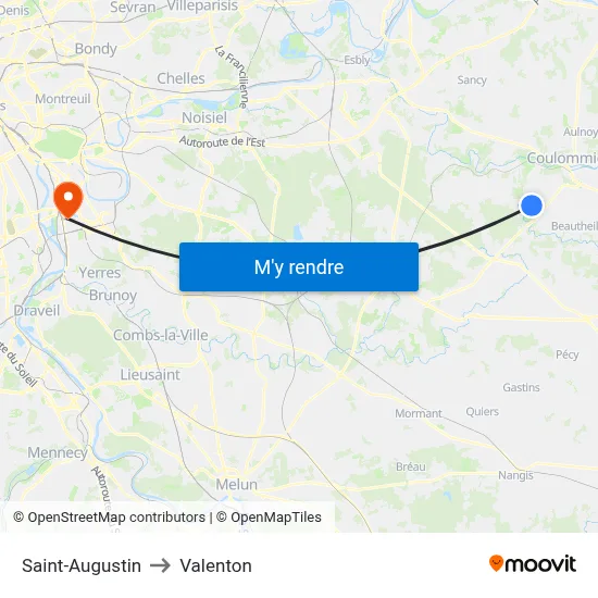 Saint-Augustin to Valenton map