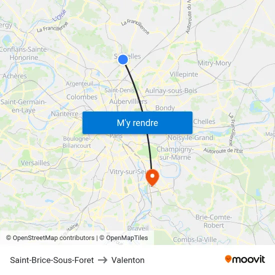 Saint-Brice-Sous-Foret to Valenton map