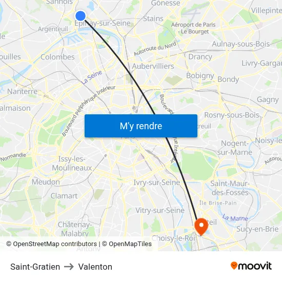 Saint-Gratien to Valenton map