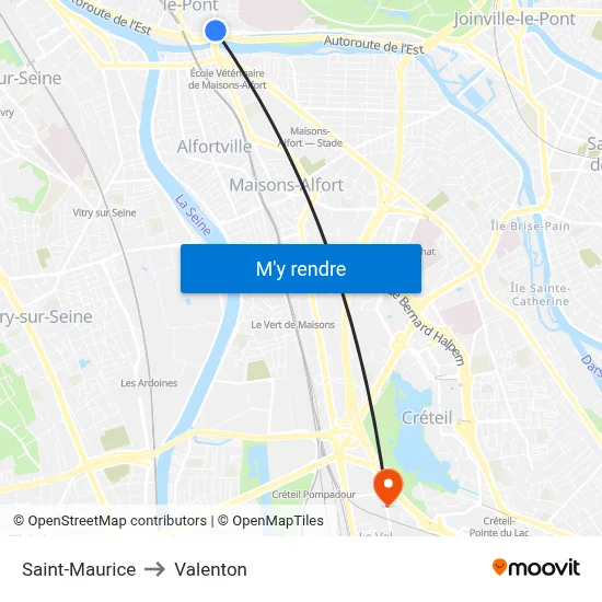 Saint-Maurice to Valenton map