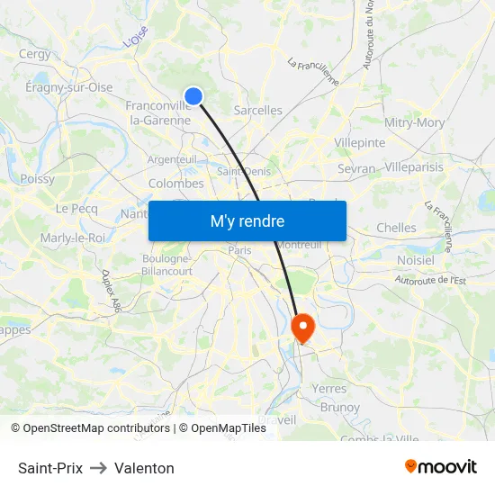 Saint-Prix to Valenton map
