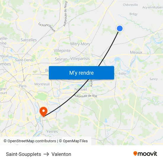 Saint-Soupplets to Valenton map