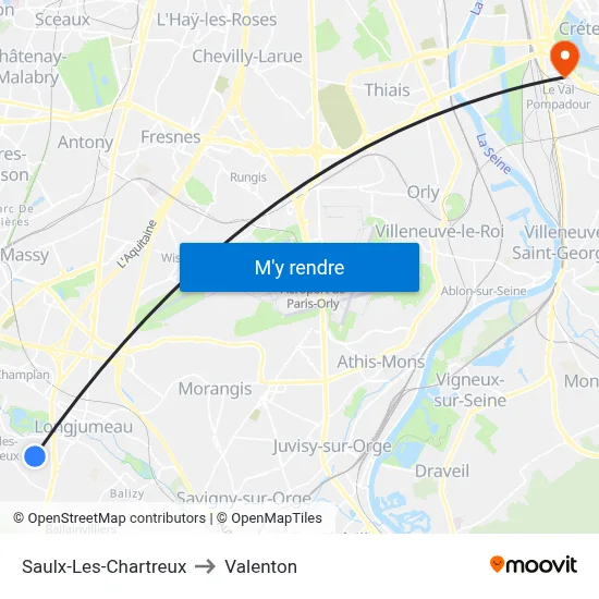 Saulx-Les-Chartreux to Valenton map