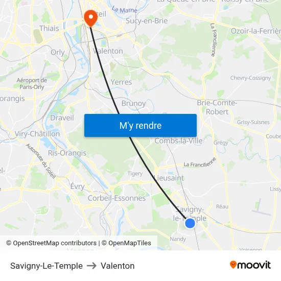 Savigny-Le-Temple to Valenton map