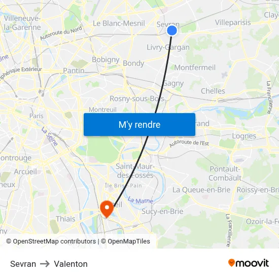 Sevran to Valenton map