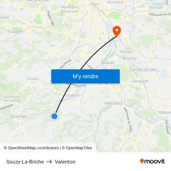 Souzy-La-Briche to Valenton map