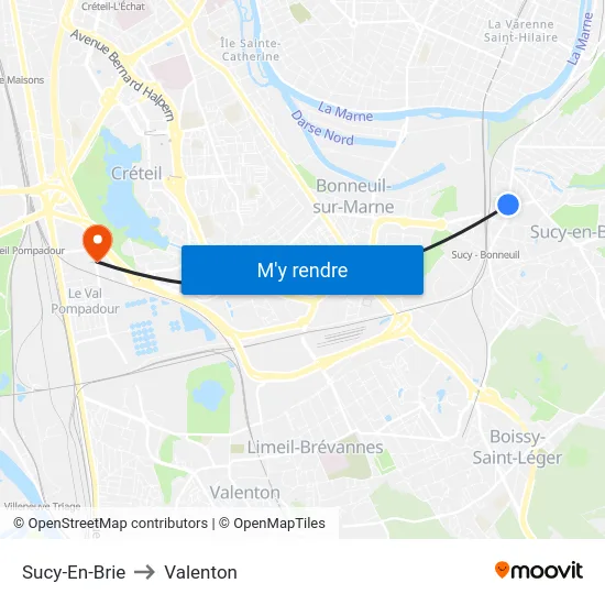 Sucy-En-Brie to Valenton map