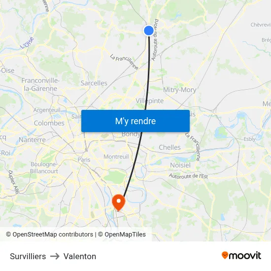 Survilliers to Valenton map