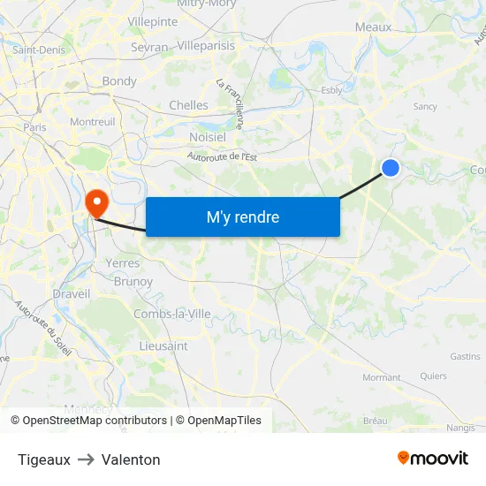 Tigeaux to Valenton map