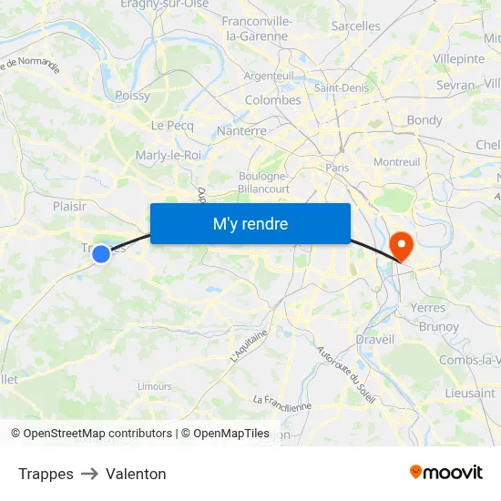 Trappes to Valenton map
