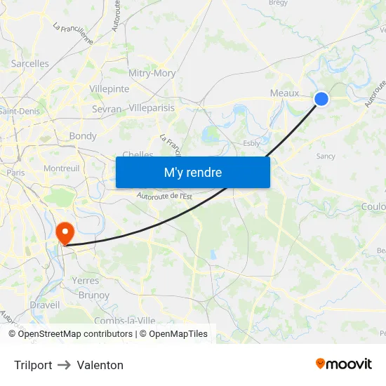 Trilport to Valenton map