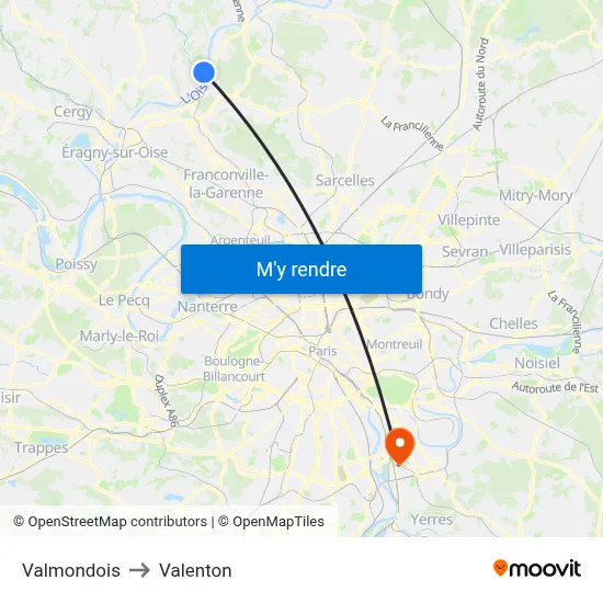Valmondois to Valenton map