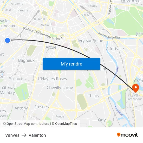 Vanves to Valenton map