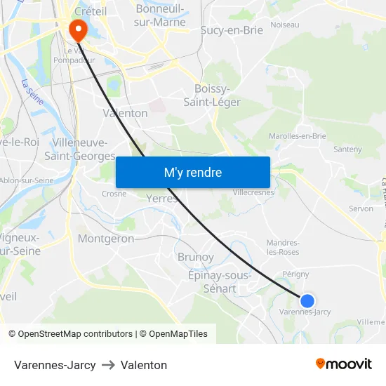 Varennes-Jarcy to Valenton map