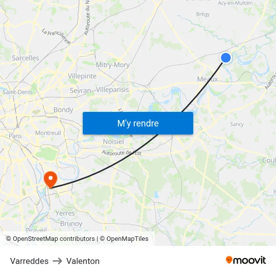 Varreddes to Valenton map