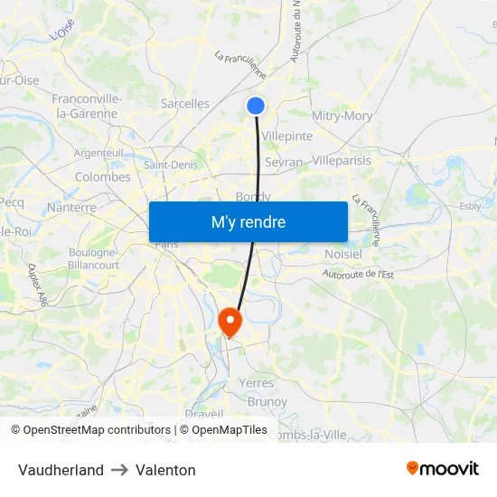 Vaudherland to Valenton map