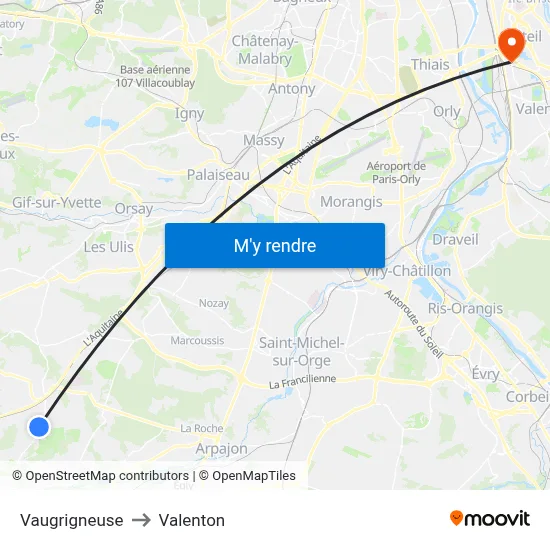 Vaugrigneuse to Valenton map