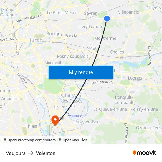 Vaujours to Valenton map