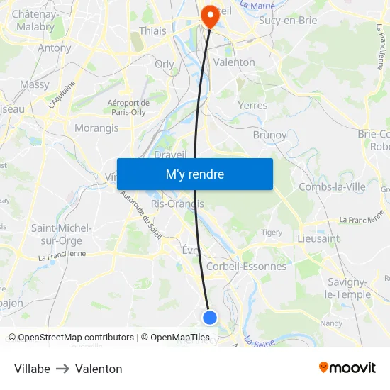 Villabe to Valenton map